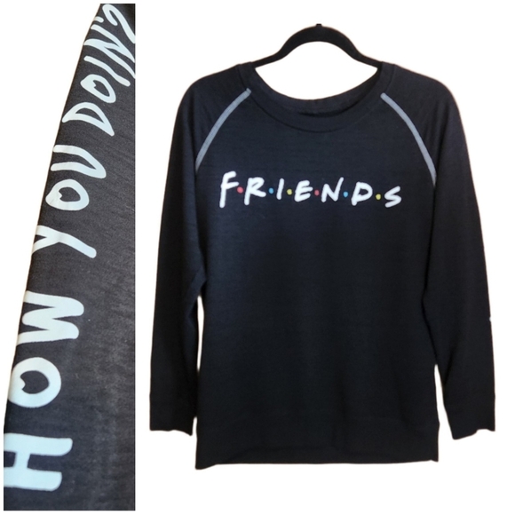 FRIENDS "HOW YOU DOIN" LONG SLEEVE BASEBALL TEE BLACK LIKE NEW MEDIUM - Picture 1 of 7